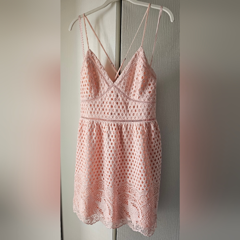 Abercrombie & Fitch Eyelet Lace Mini Dress Blush Pink | Size Large NWOT